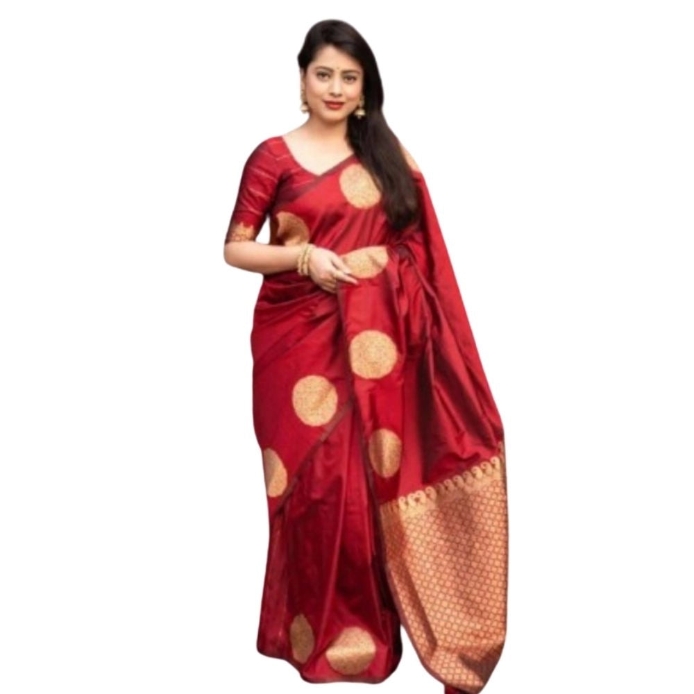 Women's Silk Printed Saree With Unstitched Blouse 5.5 Mtr (Red)