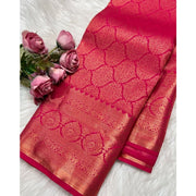 Women's Silk Printed Saree With Unstitched Blouse 5.5 Mtr (Rani Pink)