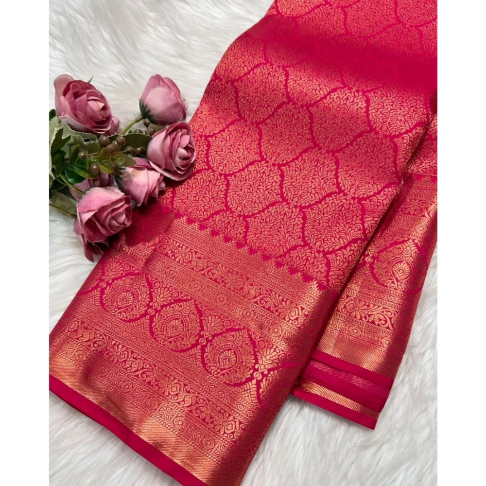 Women's Silk Printed Saree With Unstitched Blouse 5.5 Mtr (Rani Pink)