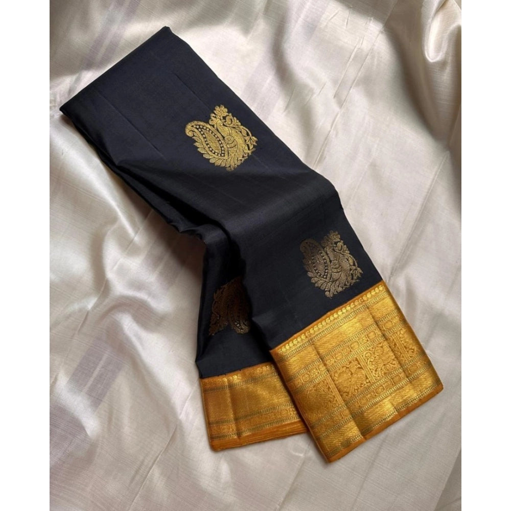 Women's Silk Printed Saree With Unstitched Blouse 5.5 Mtr (Black)