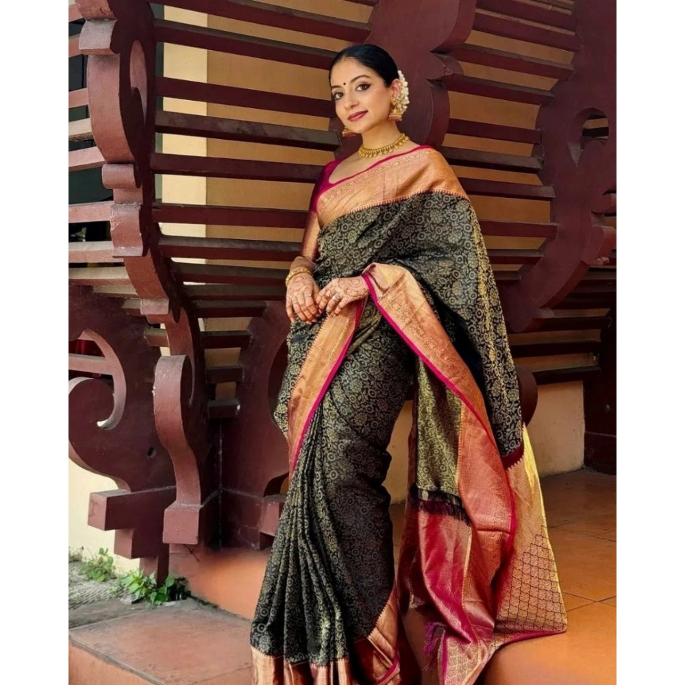 Women's Silk Printed Saree With Unstitched Blouse 5.5 Mtr (Green)
