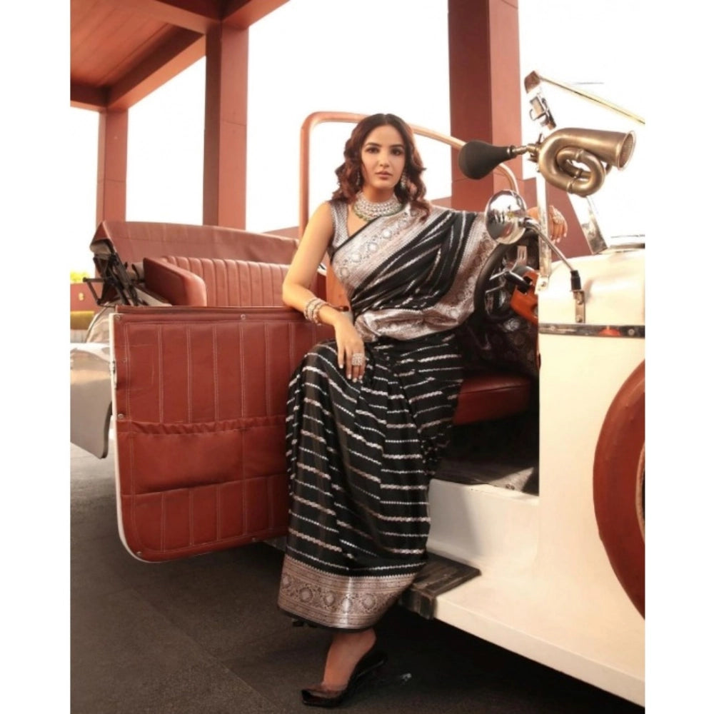 Women's Silk Printed Saree With Unstitched Blouse 5.5 Mtr (Black)