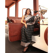 Women's Silk Printed Saree With Unstitched Blouse 5.5 Mtr (Black)