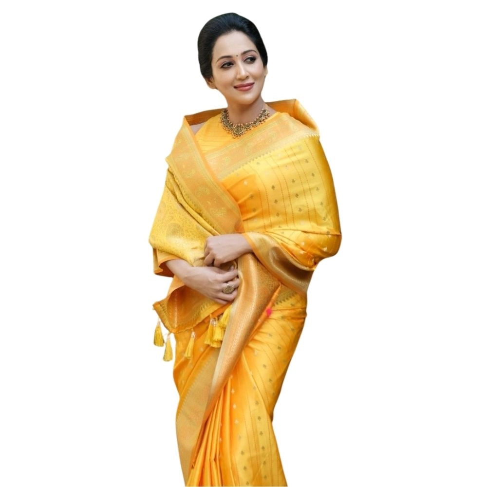 Women's Silk Printed Saree With Unstitched Blouse 5.5 Mtr (Yellow)