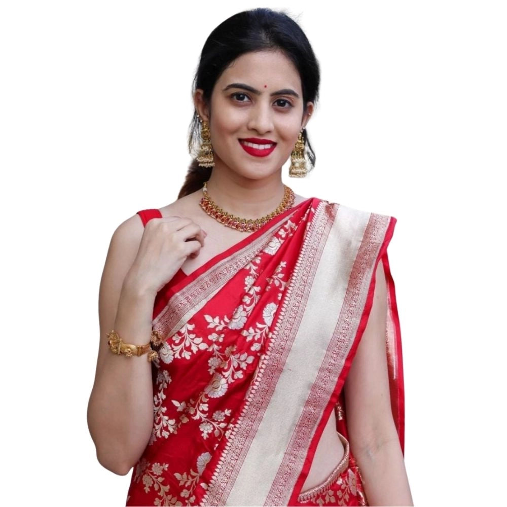 Women's Silk Printed Saree With Unstitched Blouse 5.5 Mtr (White)