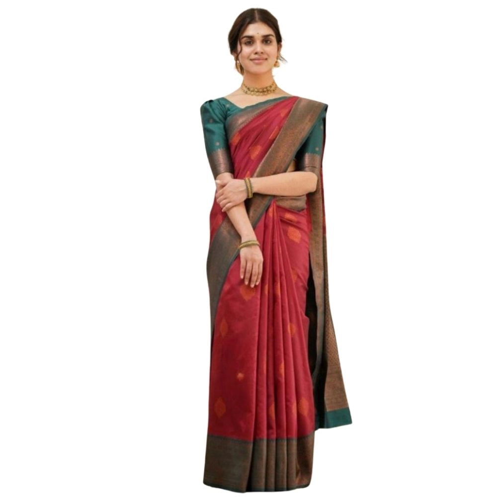 Women's Silk Printed Saree With Unstitched Blouse 5.5 Mtr (Red)
