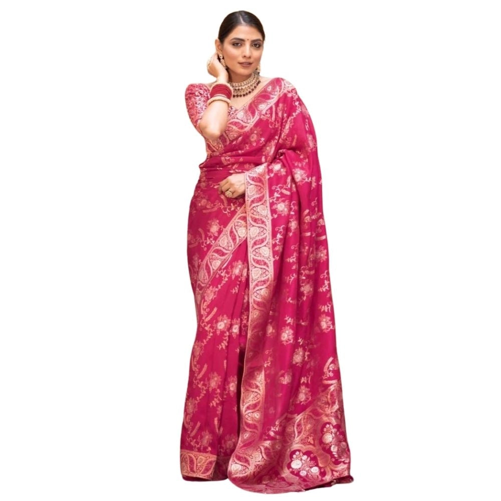 Women's Silk Printed Saree With Unstitched Blouse 5.5 Mtr (Pink)