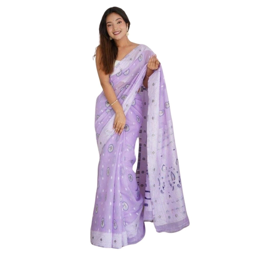 Women's Cotton Printed Saree With Unstitched Blouse 5.5 Mtr (Lavender)