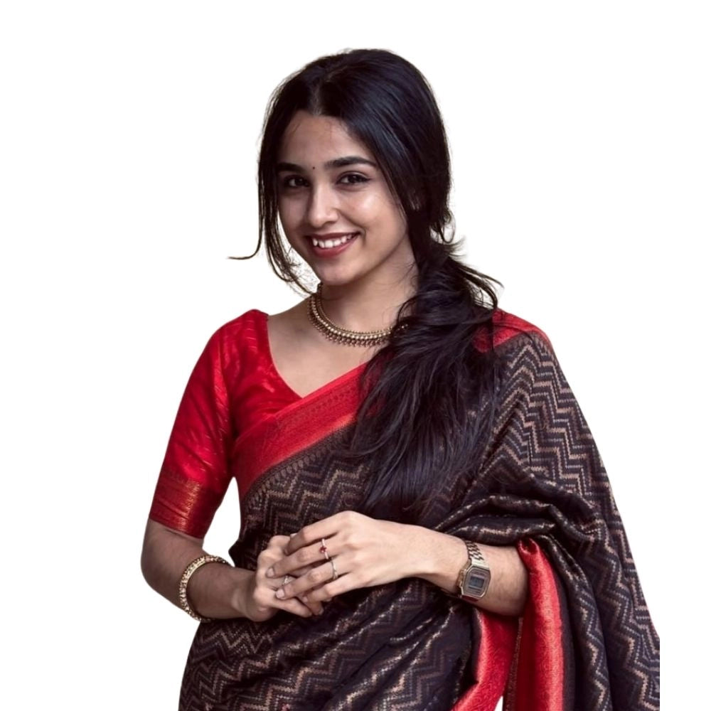 Women's Silk Printed Saree With Unstitched Blouse 5.5 Mtr (Brown)