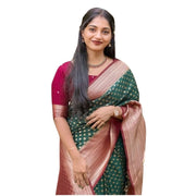 Women's Silk Printed Saree With Unstitched Blouse 5.5 Mtr (Green-Red)