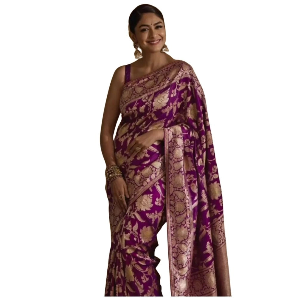 Women's Silk Printed Saree With Unstitched Blouse 5.5 Mtr (Purple)
