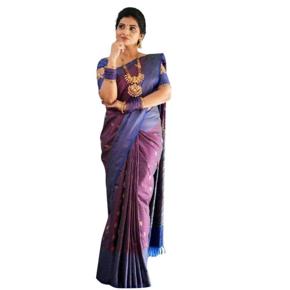Women's Silk Printed Saree With Unstitched Blouse 5.5 Mtr (Purple)