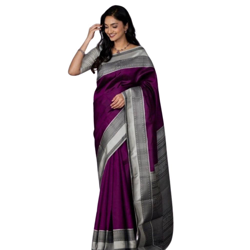 Women's Silk Printed Saree With Unstitched Blouse 5.5 Mtr (Purple)