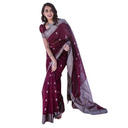 Women's Cotton Printed Saree With Unstitched Blouse 5.5 Mtr (Maroon)