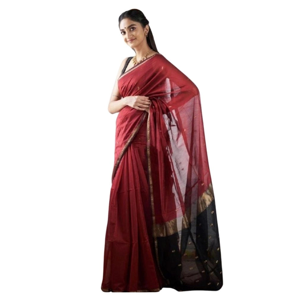Women's Cotton Printed Saree With Unstitched Blouse 5.5 Mtr (Red)