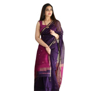 Women's Cotton Printed Saree With Unstitched Blouse 5.5 Mtr (Navy Blue)