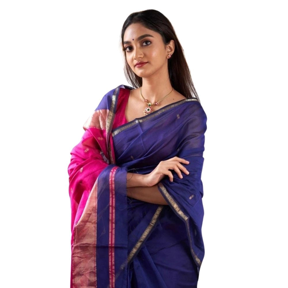 Women's Cotton Printed Saree With Unstitched Blouse 5.5 Mtr (Blue)