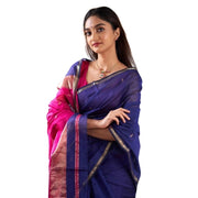 Women's Cotton Printed Saree With Unstitched Blouse 5.5 Mtr (Blue)