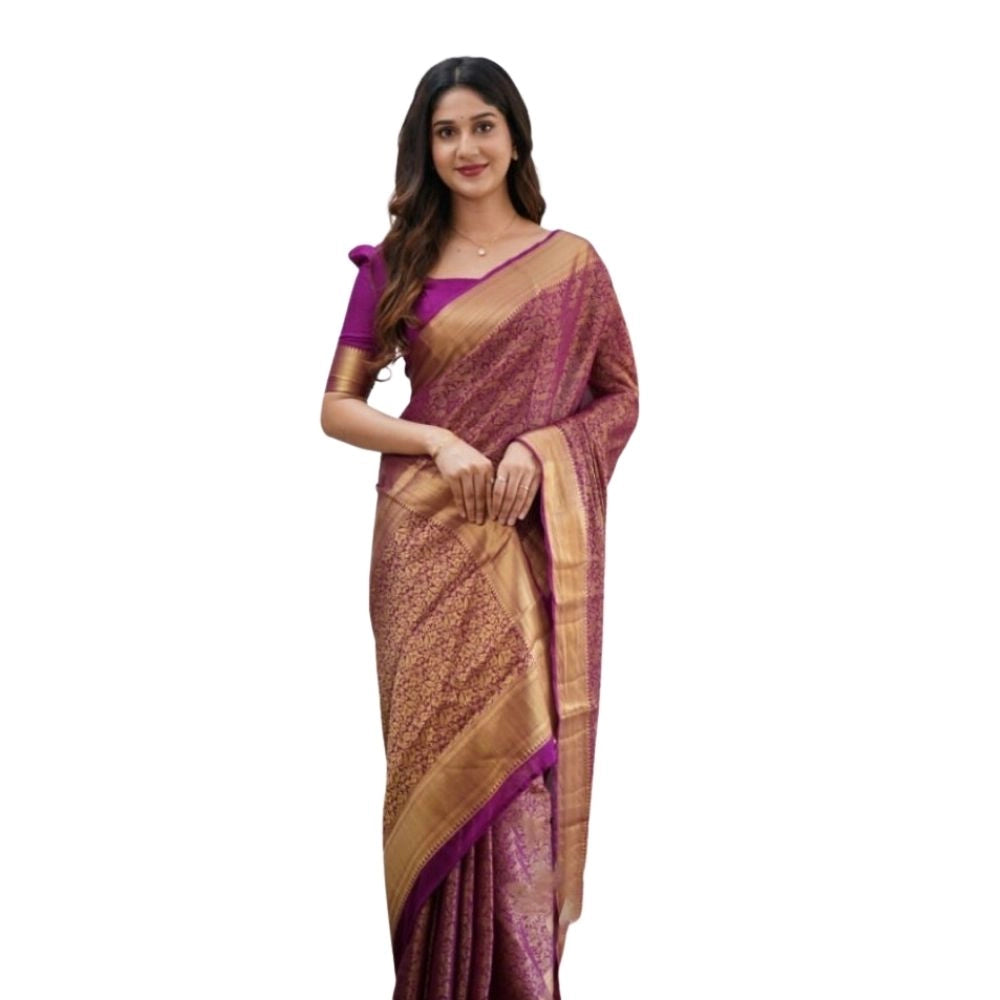 Women's Silk Printed Saree With Unstitched Blouse 5.5 Mtr (Wine)