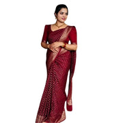 Women's Silk Printed Saree With Unstitched Blouse 5.5 Mtr (Maroon)