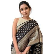 Women's Silk Printed Saree With Unstitched Blouse 5.5 Mtr (Black)