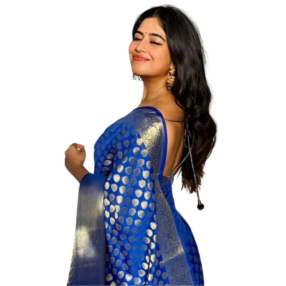 Women's Silk Printed Saree With Unstitched Blouse 5.5 Mtr (Royal Blue)
