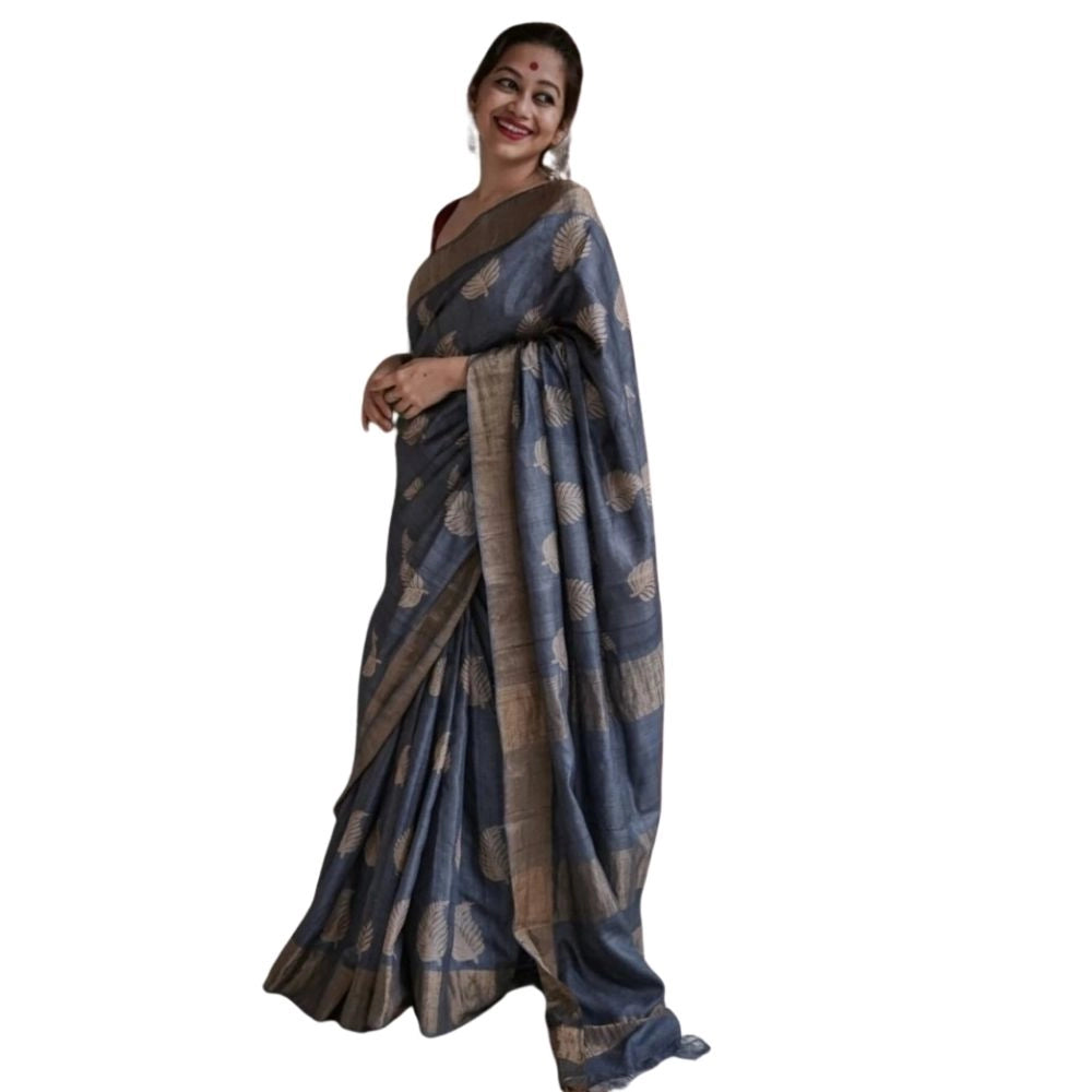 Women's Silk Printed Saree With Unstitched Blouse 5.5 Mtr (Grey)