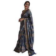 Women's Silk Printed Saree With Unstitched Blouse 5.5 Mtr (Grey)