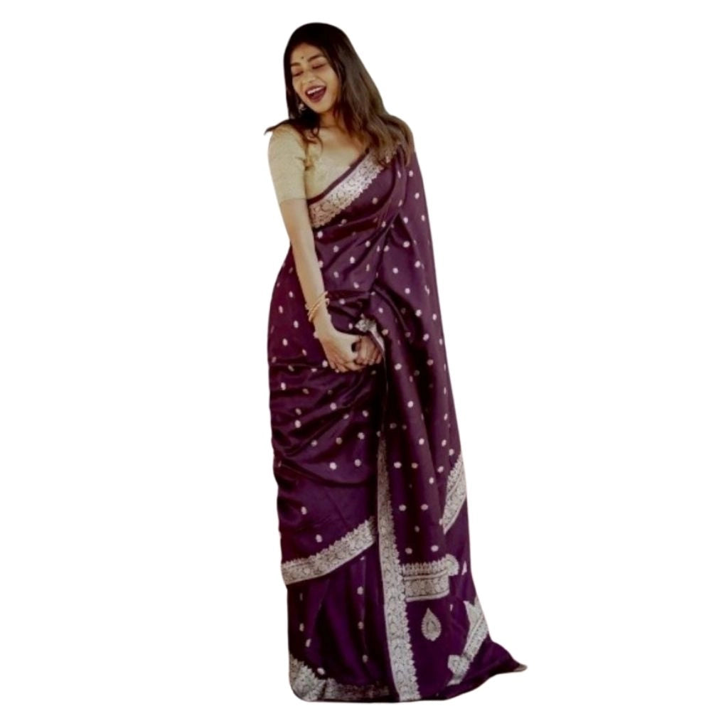 Women's Cotton Printed Saree With Unstitched Blouse 5.5 Mtr (Purple)