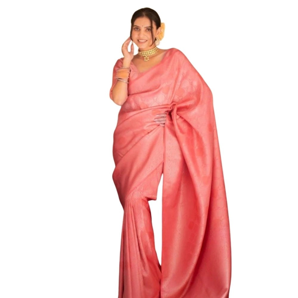 Women's Silk Printed Saree With Unstitched Blouse 5.5 Mtr (Pink)