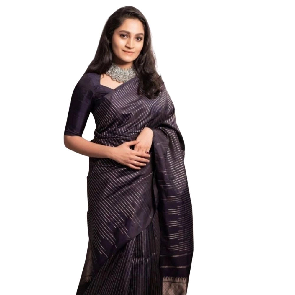 Women's Silk Printed Saree With Unstitched Blouse 5.5 Mtr (Black)
