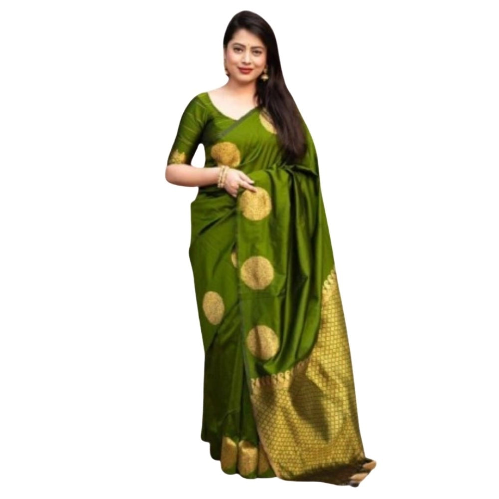 Women's Silk Printed Saree With Unstitched Blouse 5.5 Mtr (Green)