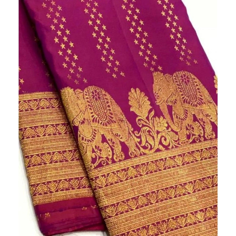 Women's Silk Printed Saree With Unstitched Blouse 5.5 Mtr (Rani Pink)