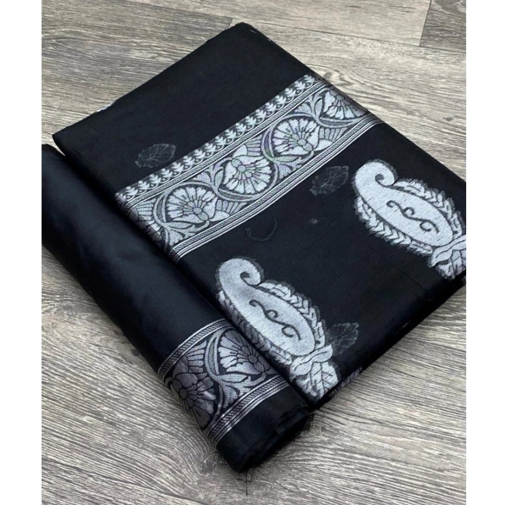 Women's Cotton Printed Saree With Unstitched Blouse 5.5 Mtr (Black)