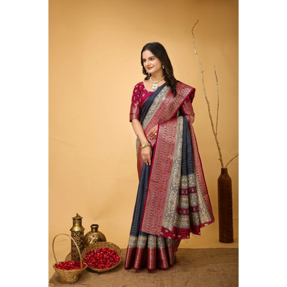 Women's Soft Dola Cotton Kalamkari Printed Saree With Unstitched Blouse 5.5 Mtr (Grey)