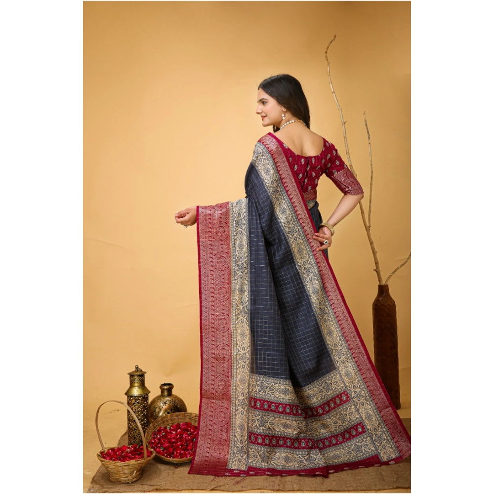 Women's Soft Dola Cotton Kalamkari Printed Saree With Unstitched Blouse 5.5 Mtr (Grey)