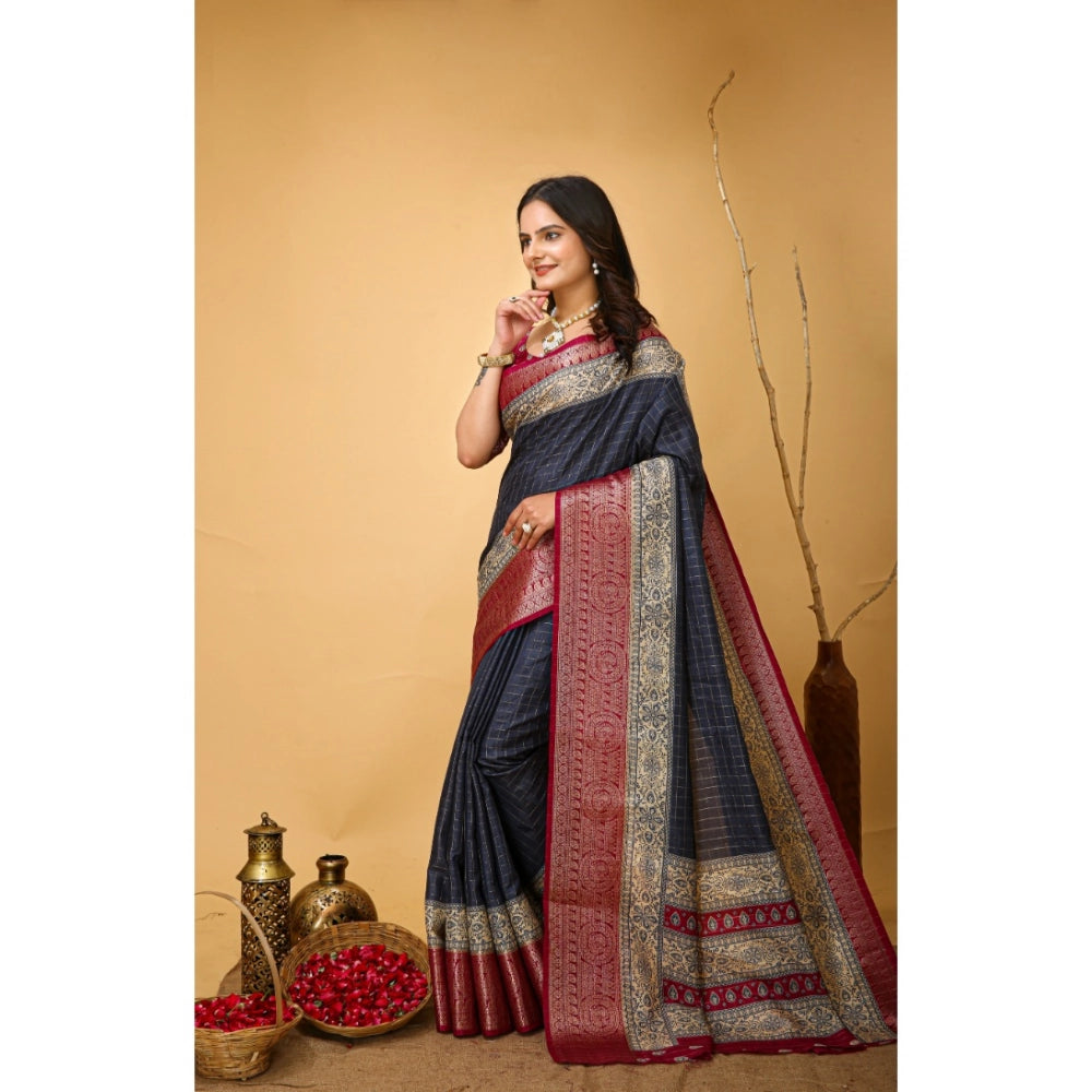 Women's Soft Dola Cotton Kalamkari Printed Saree With Unstitched Blouse 5.5 Mtr (Grey)