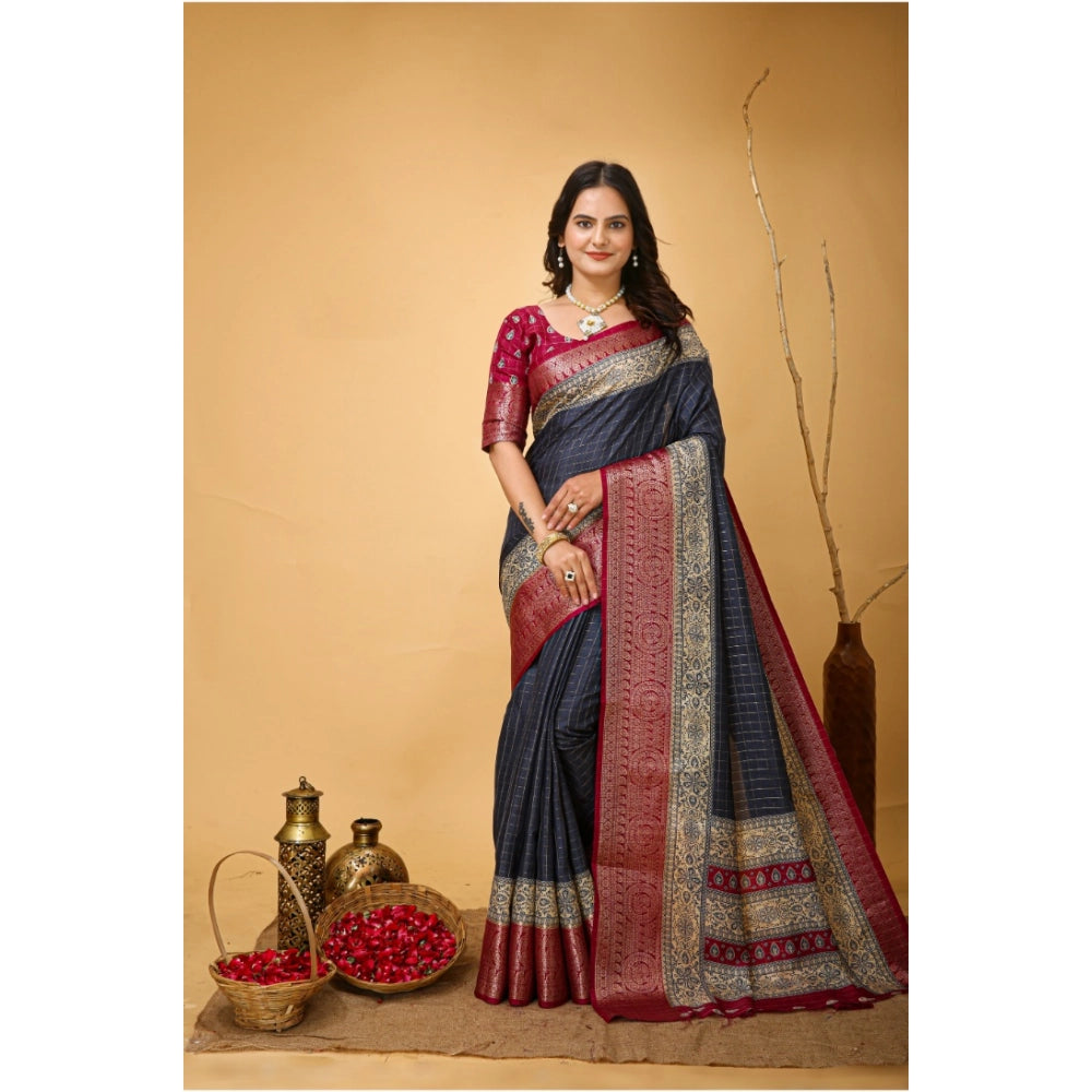 Women's Soft Dola Cotton Kalamkari Printed Saree With Unstitched Blouse 5.5 Mtr (Grey)