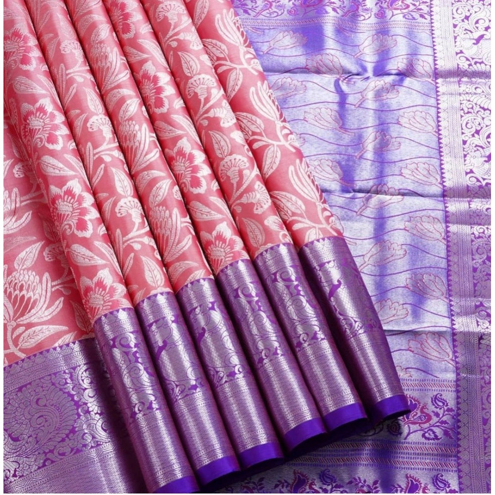 Women's Soft Lichi Silk Printed Saree With Unstitched Blouse 5.5 Mtr (Purple)