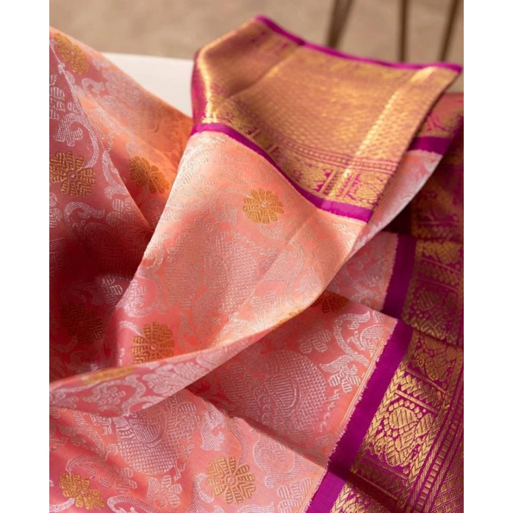 Women's Soft Lichi Silk Printed Saree With Unstitched Blouse 5.5 Mtr (Pink)