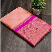 Women's Soft Lichi Silk Printed Saree With Unstitched Blouse 5.5 Mtr (Pink)