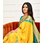 Women's Soft Lichi Silk Printed Saree With Unstitched Blouse 5.5 Mtr (Yellow)
