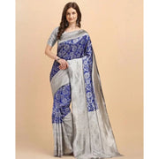 Women's Soft Lichi Silk Printed Saree With Unstitched Blouse 5.5 Mtr (Blue)