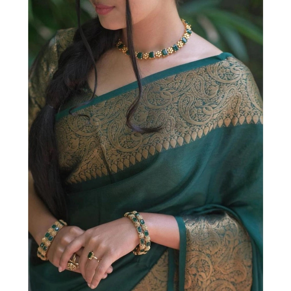 Women's Soft Lichi Silk Solid Saree With Unstitched Blouse 5.5 Mtr (Green)