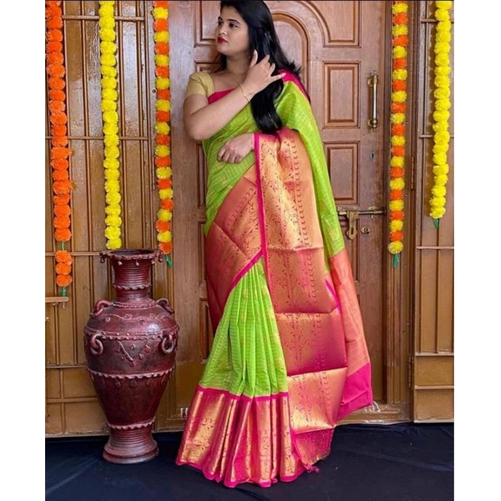 Women's Soft Lichi Silk Printed Saree With Unstitched Blouse 5.5 Mtr (Green)