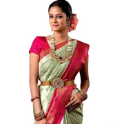 Women's Soft Lichi Silk Printed Saree With Unstitched Blouse 5.5 Mtr (Light Green)