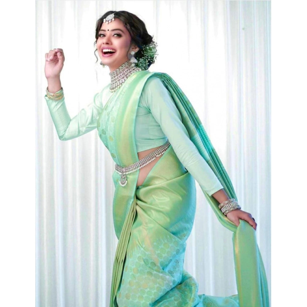 Women's Soft Lichi Silk Printed Saree With Unstitched Blouse 5.5 Mtr (Light Green)