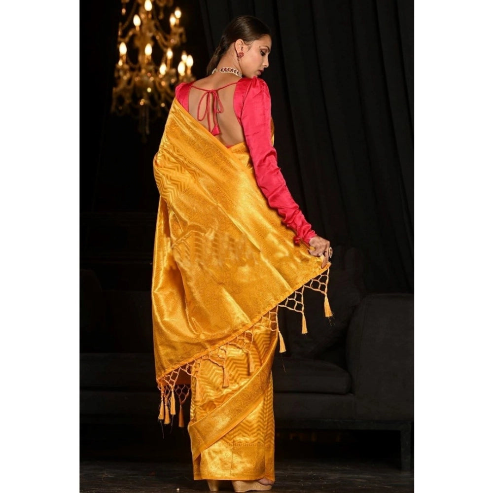 Women's Soft Lichi Silk Woven Saree With Unstitched Blouse 5.5 Mtr (Yellow)