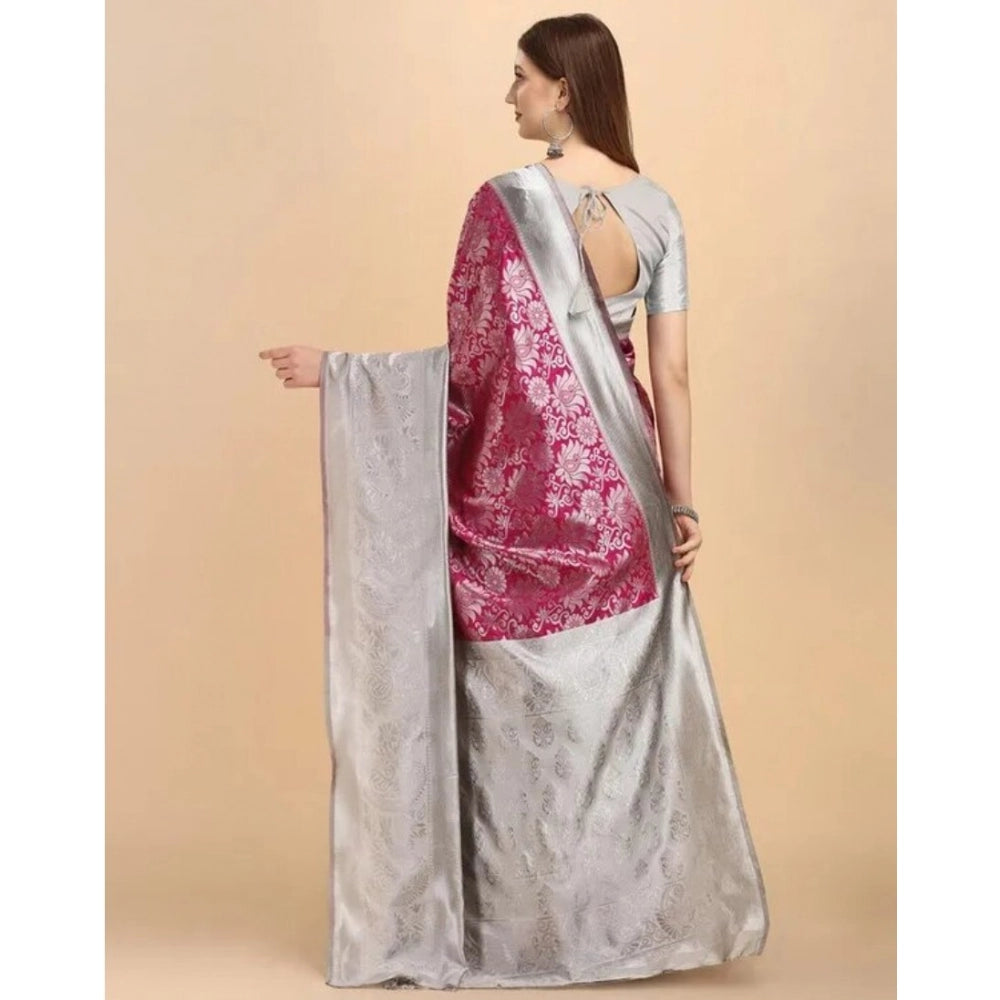Women's Soft Lichi Silk Printed Saree With Unstitched Blouse 5.5 Mtr (Pink)