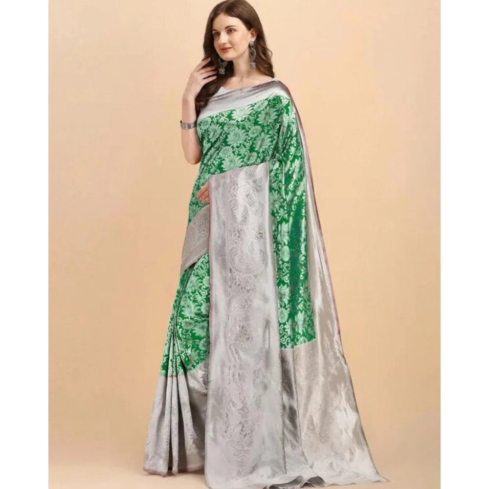 Women's Soft Lichi Silk Printed Saree With Unstitched Blouse 5.5 Mtr (Green)
